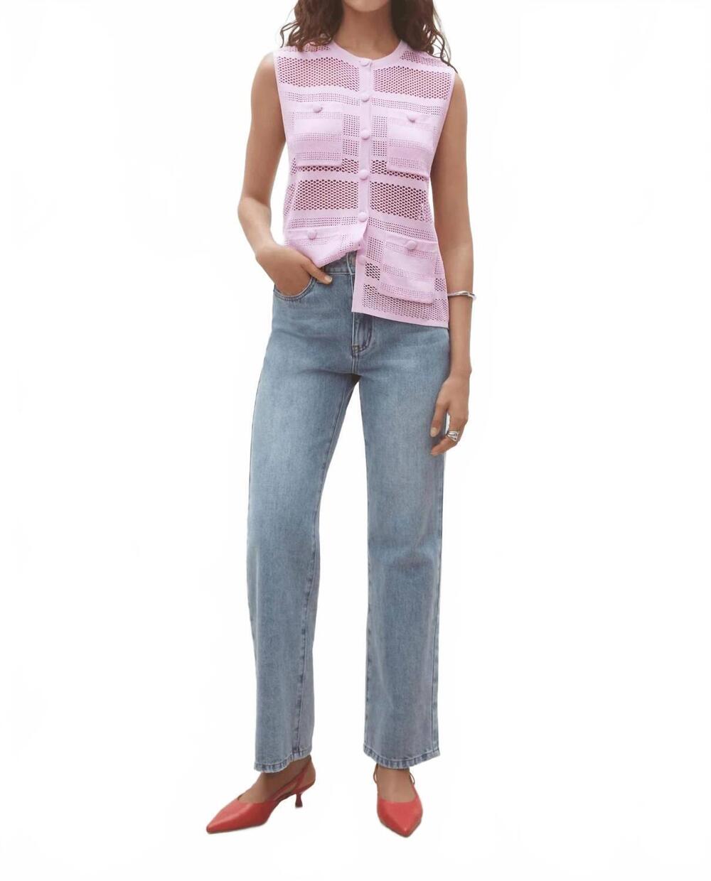 NEW SUNCOO women's geos open weave sleeveless cardigan in rose